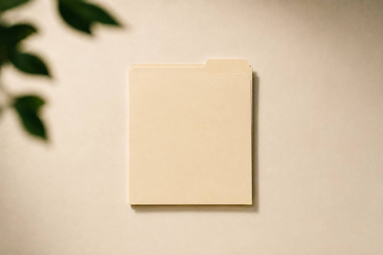 A single closed folder centered on a calm cream surface